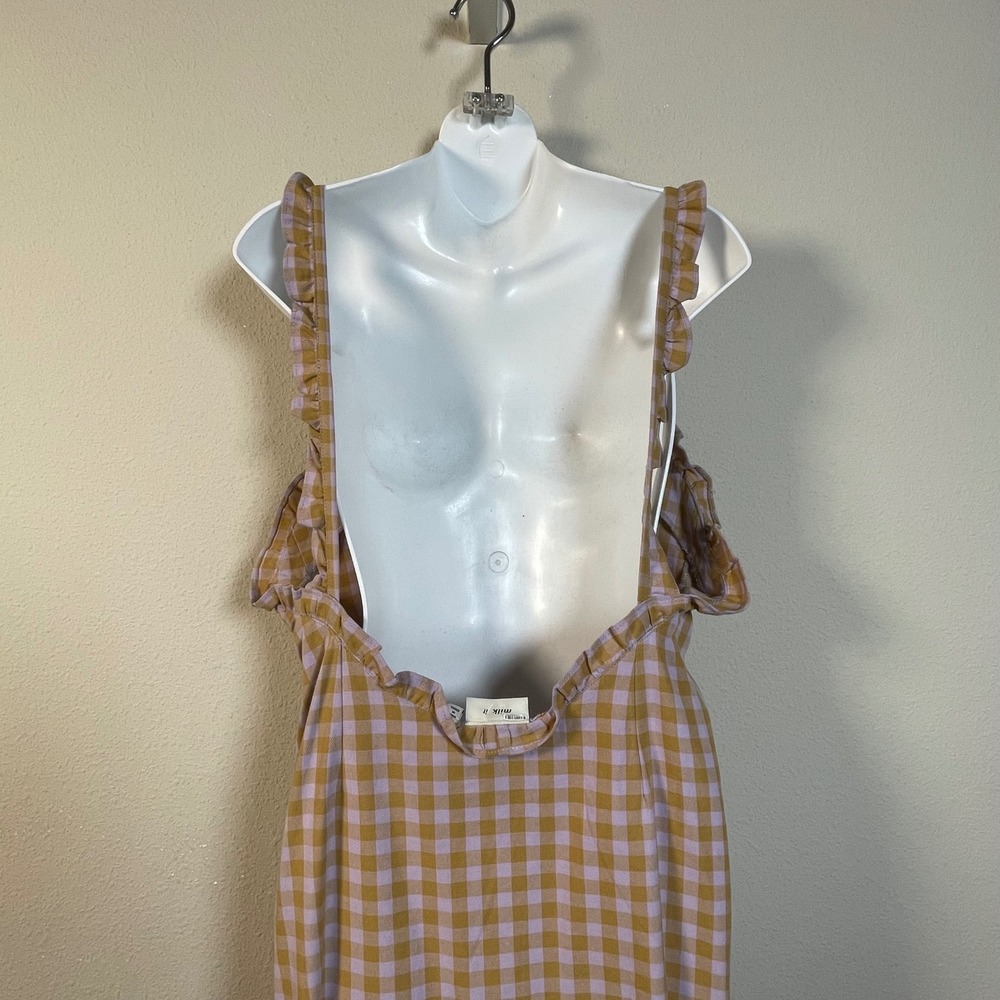 Milk It Gingham Ruffle Midi Dress Women Lavender Checkered Cottagecore Picnic - Picture 10 of 13